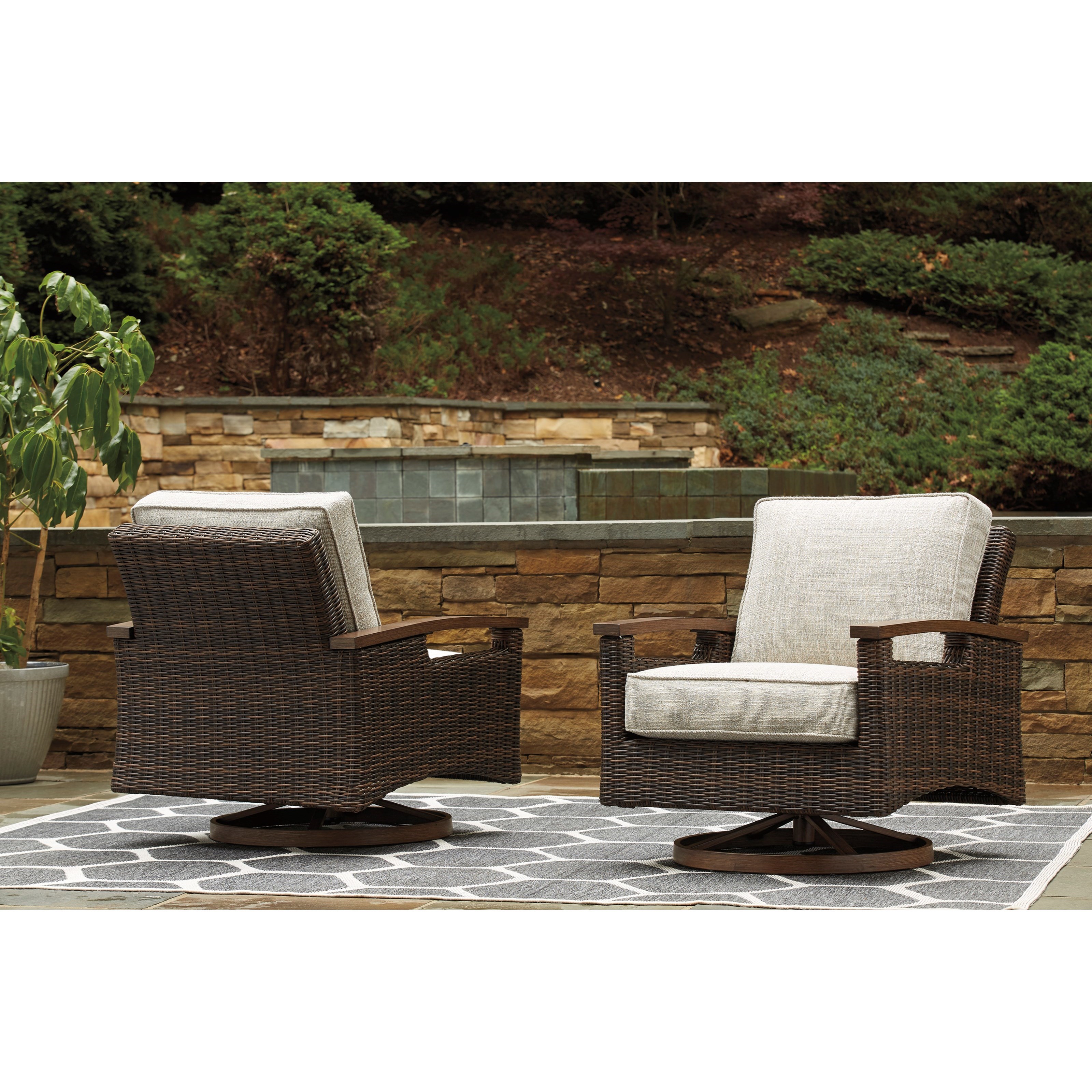 Signature Design by Ashley Paradise Trail Resin Wicker Swivel Lounge